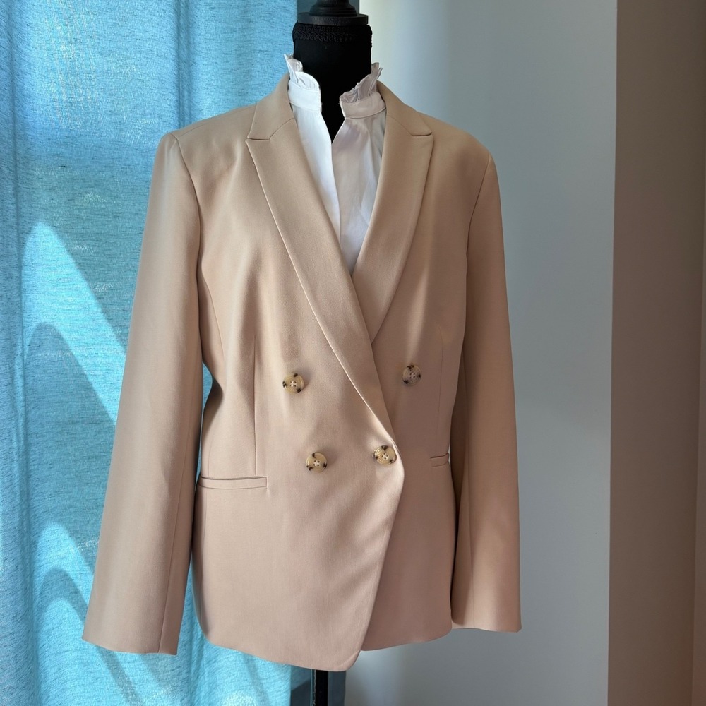NWT Talbots Woven in Italy Double Breasted Blazer Jacket Beige 16P (MSRP $239)‎